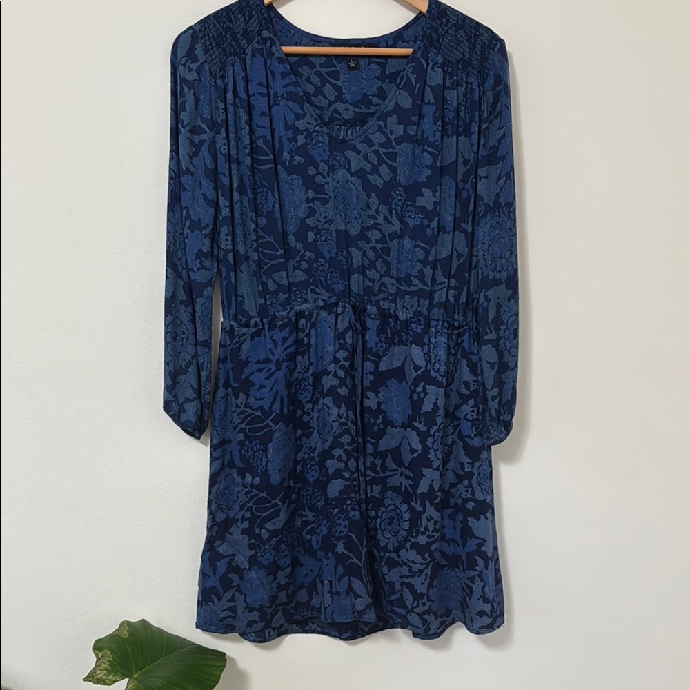 Lucky Brand Navy Blue Floral Long-Sleeve Dress